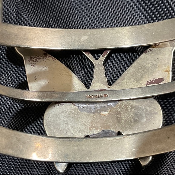 Bueatiful Vintage Butterfly Silver Inlaid with Albolny Cuff Bracelet - Picture 5 of 9